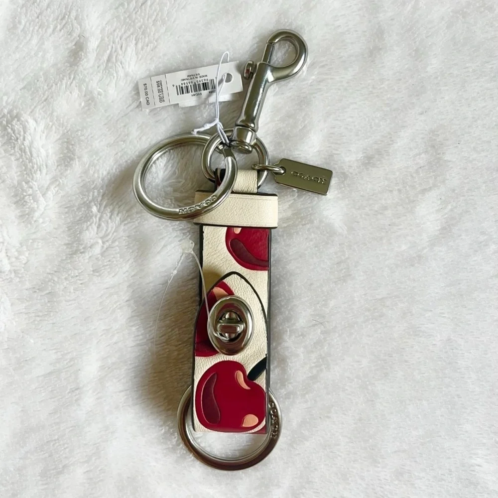 NWT! COACH Trigger Snap Bag Charm w Cherry Print CZ088